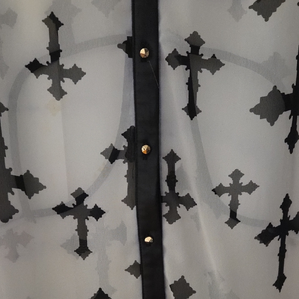 Sheer Black and White Cross Blouse - Picture 6 of 9